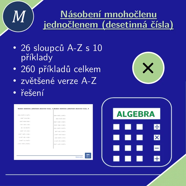 Násobení mnohočlenů jednočlenem (desetinná čísla) | matematika | algebra | 26 sloupců