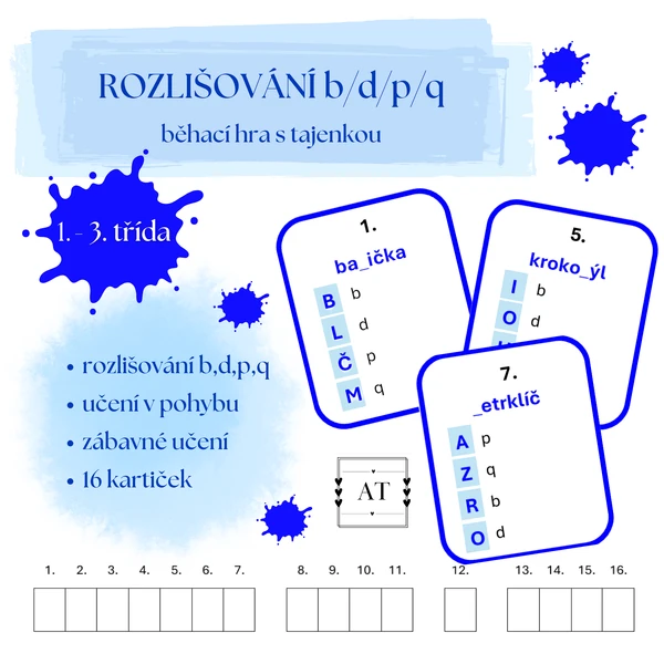 Rozlišování b,d,q,p - běhací hra s tajenkou