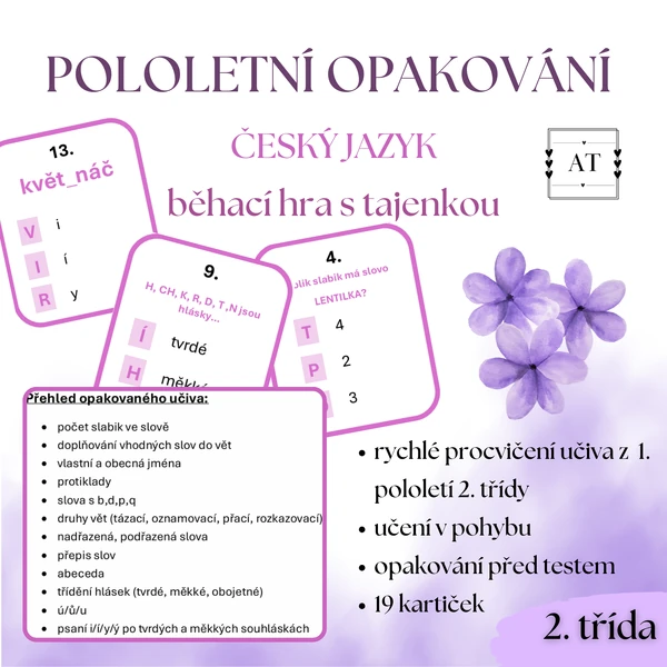 Pololetní opakování 2. ročníku - český jazyk - běhací hra s tajenkou