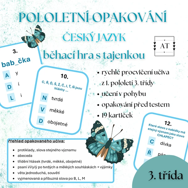 Pololetní opakování 3. ročníku - český jazyk - běhací hra s tajenkou