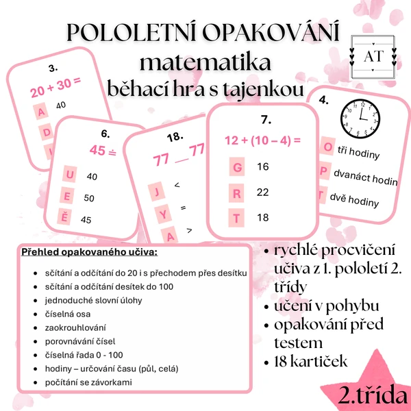 Pololetní opakování 2. ročníku - matematika - běhací hra s tajenkou