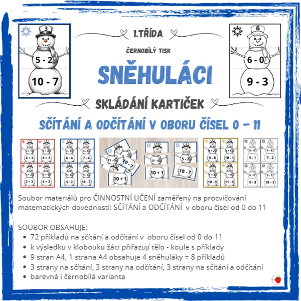Sněhuláci - sčítání a odčítání do 11