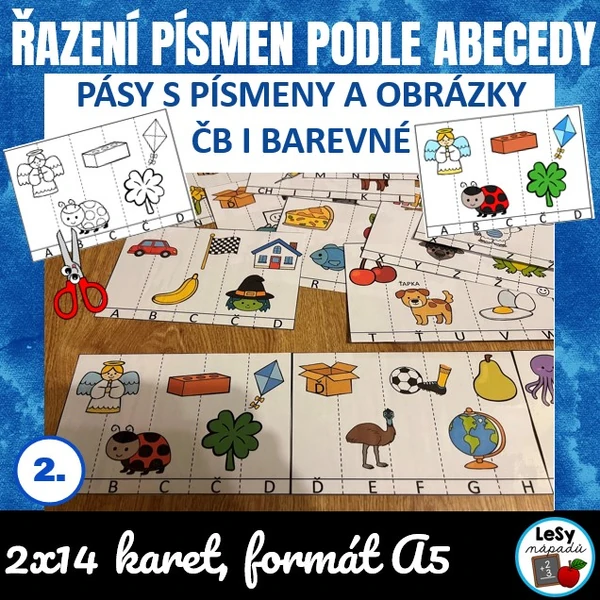 Řazení písmen podle abecedy - proužky s písmeny.