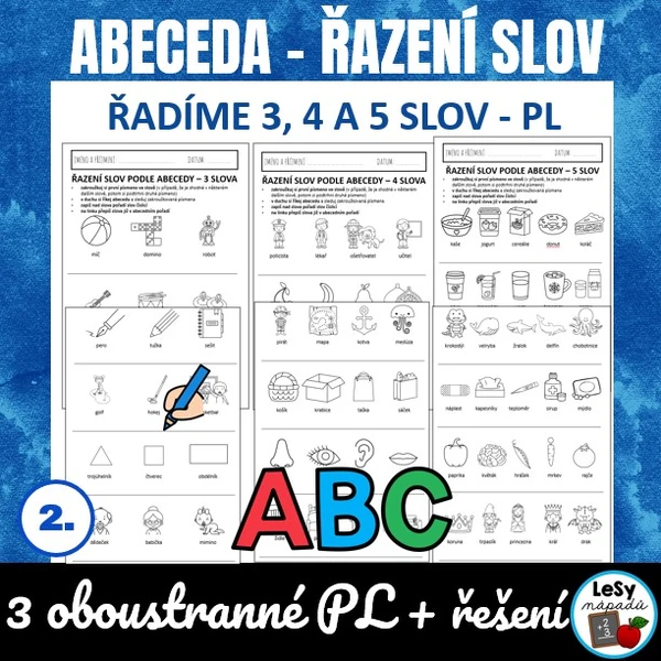 Abeceda - řazení 3, 4 a 5 slov podle abecedy