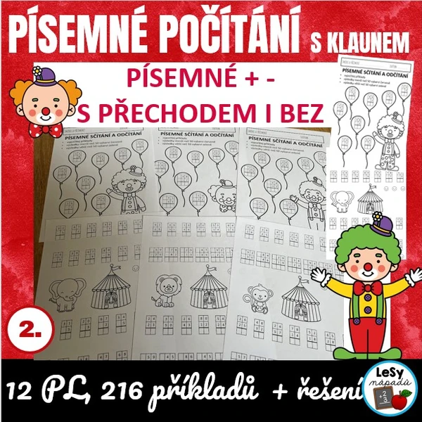 Písemné počítání do 100 s klaunem