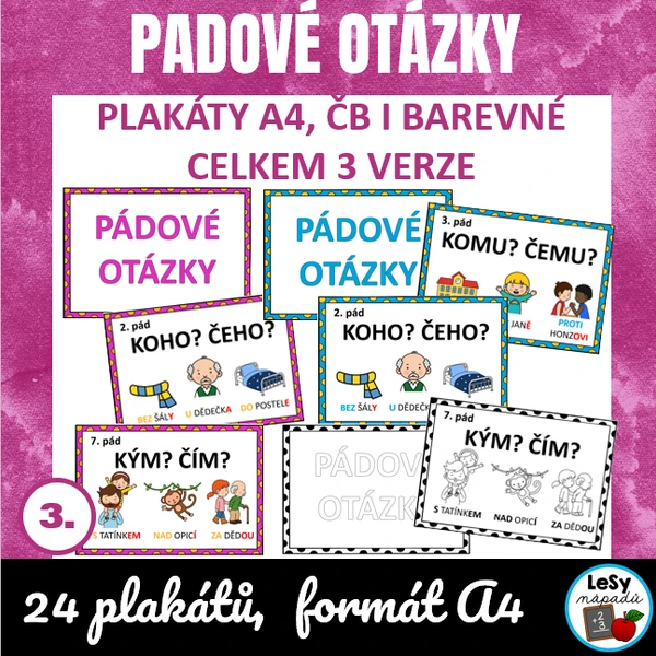 Pádové otázky - plakáty, formát A4