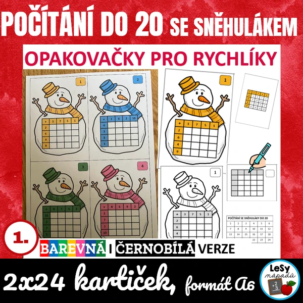Počítání do 20 v tabulkách se sněhuláky