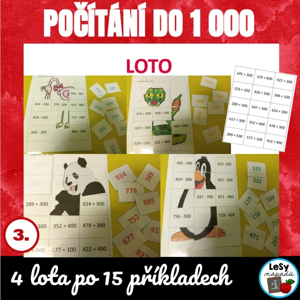 Přičítání a odečítání stovek - loto