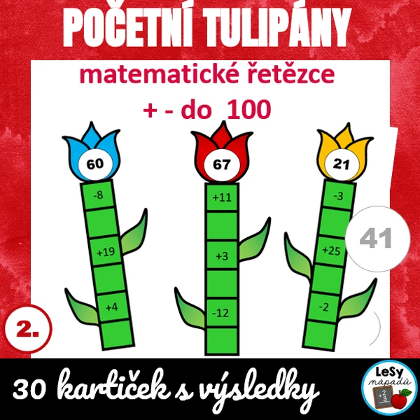 Sčítání a odčítání do 100 - řetězce s tulipány