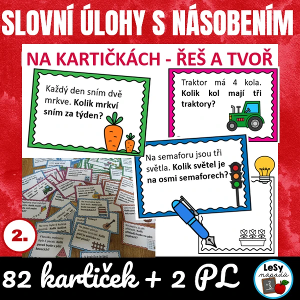 Slovní úlohy s násobením na kartičkách