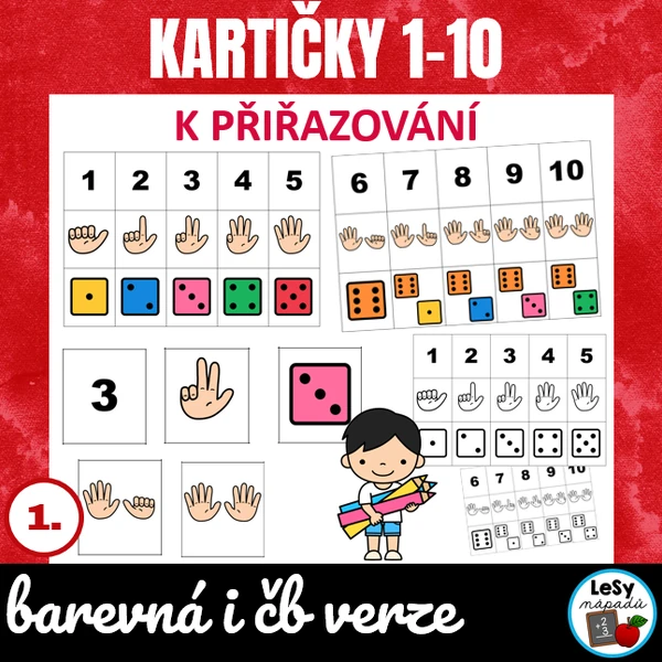 Kartičky s počtem 1-10 k přiřazování