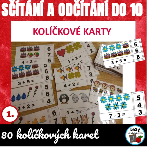 Sčítání a odčítání do 10 s obrázky - kolíčkování