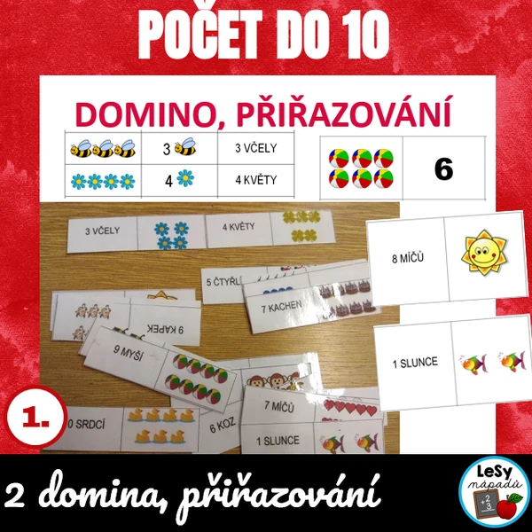 Počet do 10 - obrázkové domino s textem