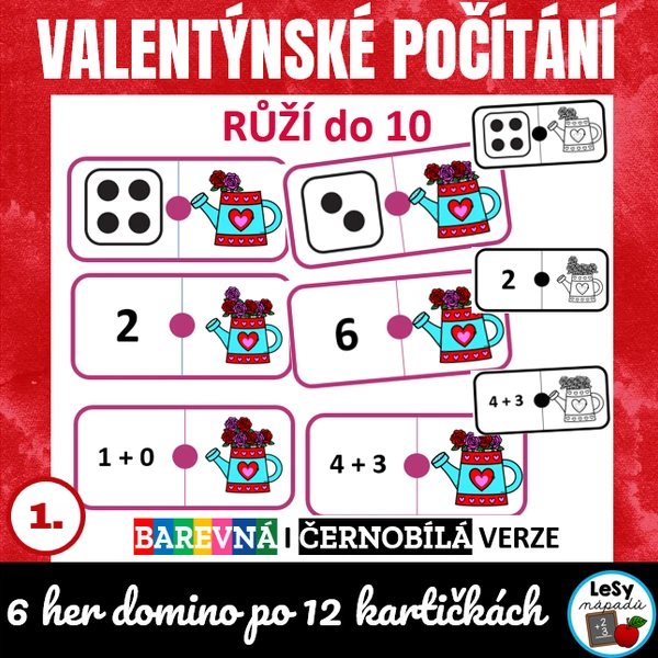 Valentýnské počítání růží do 10 - domino