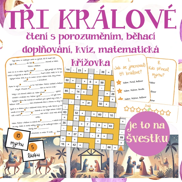 Tři králové -běhací doplňovačka, kvíz, čtení s porozuměním, matematická křížovka