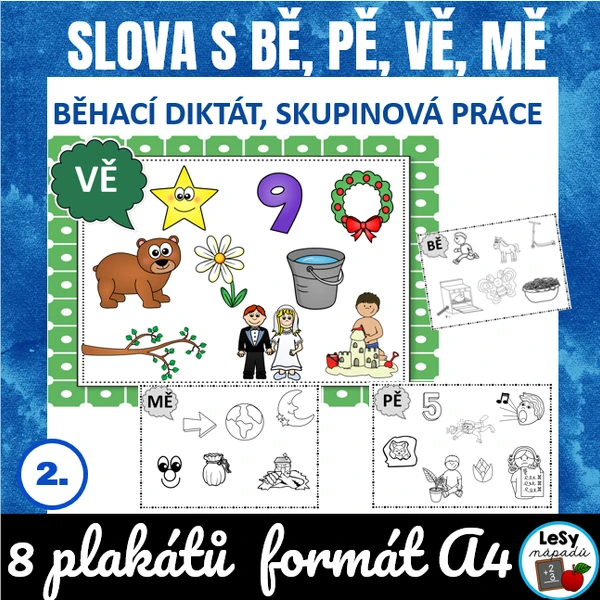 Bě, pě, vě, mě - běhací diktát + omalovánky
