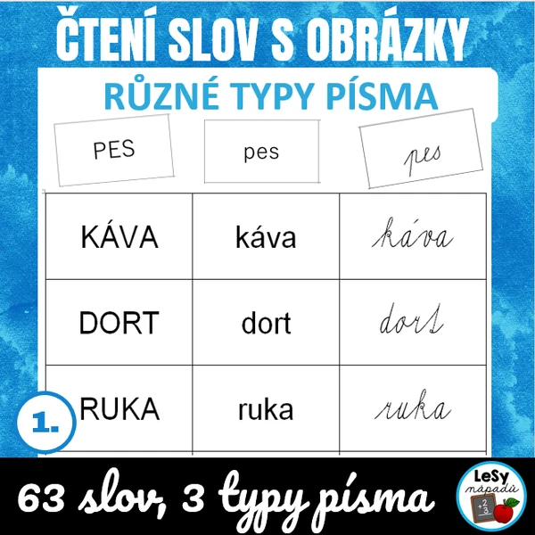 Čtení slov - 3 typy písma