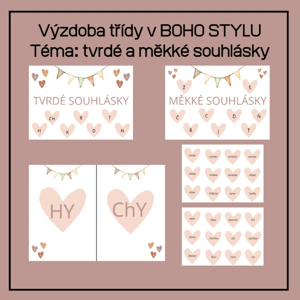 BOHO výzdoba třídy měkké a tvrdé souhlásky