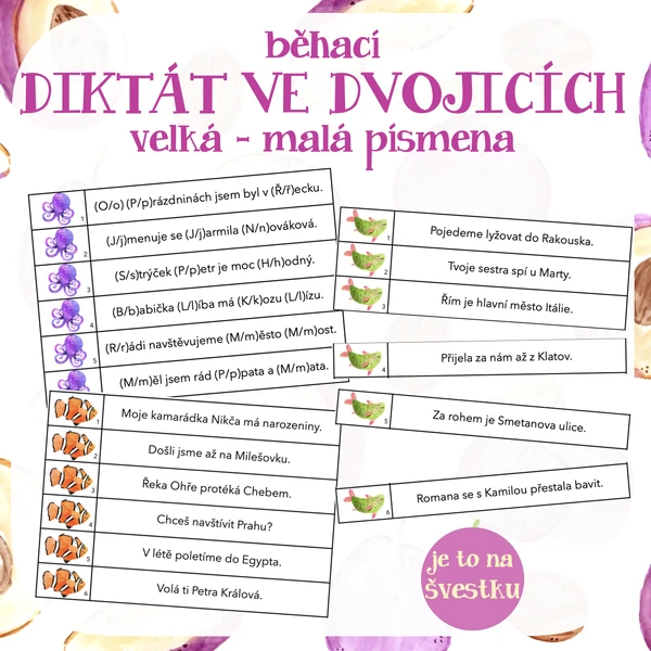 běhací DIKTÁT VE DVOJICÍCH nebo samostatně - velká / malá písmena