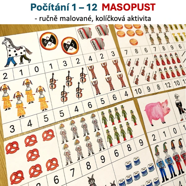 Počítání od 1 do 12 - kolíčková aktivita Masopust