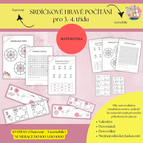 Srdíčkové hravé počítání pro 3.-4. třídu