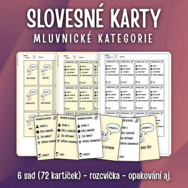 Slovesa: procvičování mluvnických kategorií (72 kartiček)