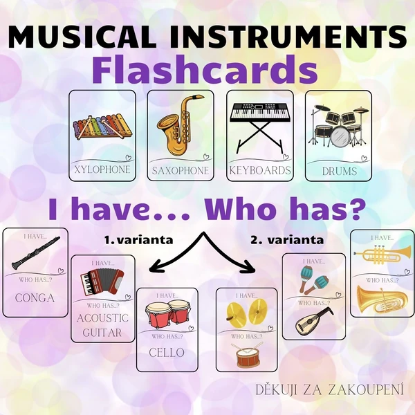 MUSICAL INSTRUMENTS - flashcards, I have. Who has? - 2 varianty hry