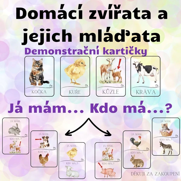 Domácí zvířata a jejich mláďata - Já mám. Kdo má? + Demonstrační kartičky