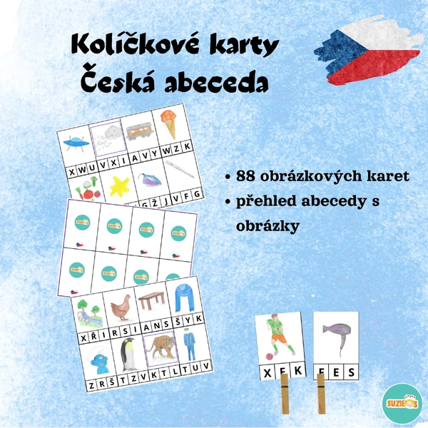 Kolíčkové karty - česká abeceda