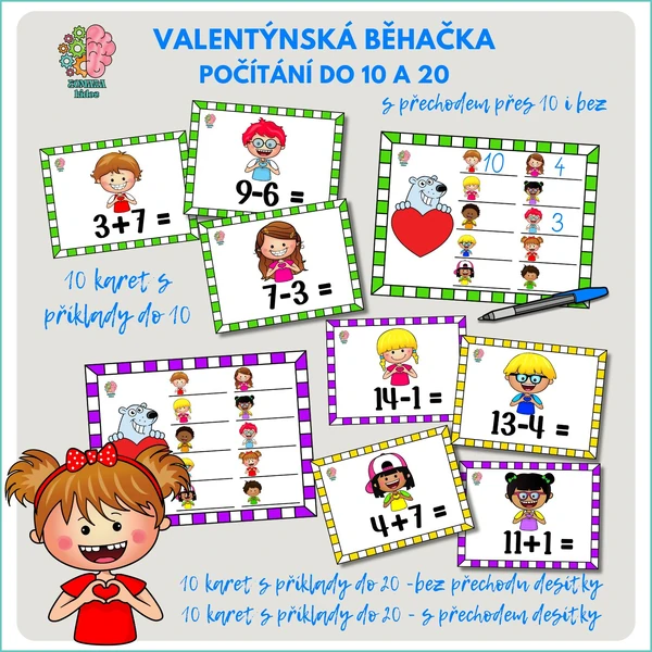 Valentýnská běhačka - počítání do 10 a 20 (bez přechodu i s)