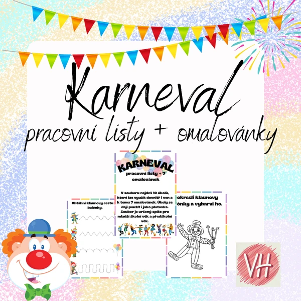 Karnevalové pracovní listy a omalovánky