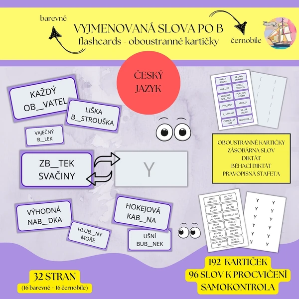 Vyjmenovaná slova po B - flashcards (oboustranné kartičky)