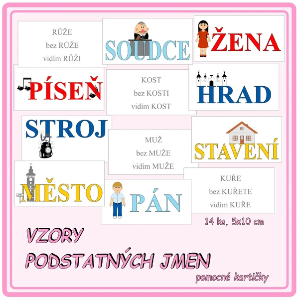 Vzory podstatných jmen - pomocné kartičky