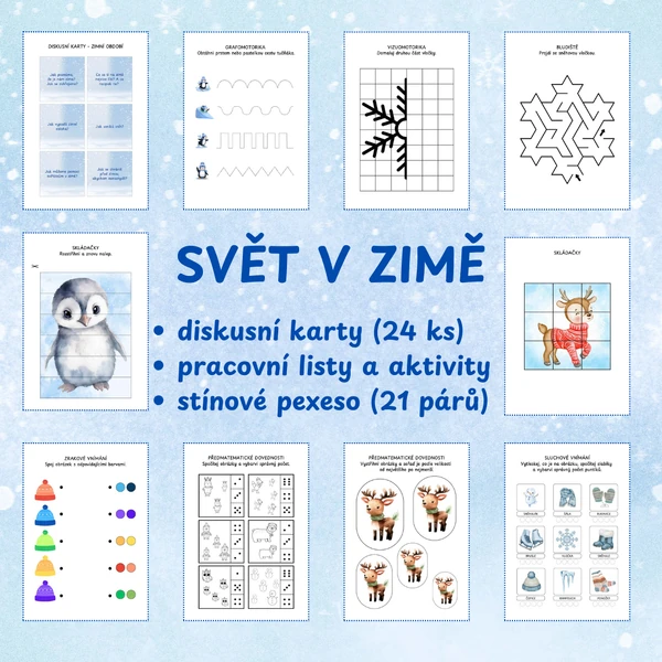 Svět v zimě - diskusní karty, pracovní listy, stínové pexeso