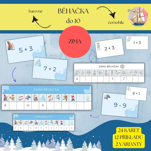 Zimní matematická běhačka - sčítání a odčítání do 10