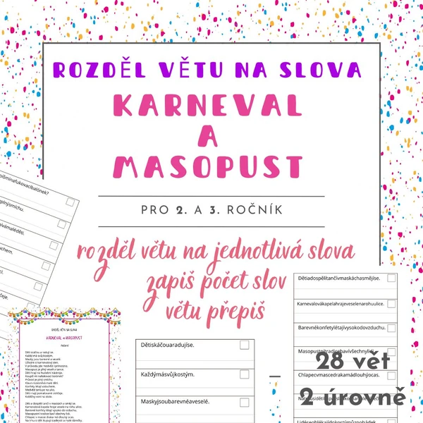 Rozděl větu na slova a přepiš - KARNEVAL a MASOPUST