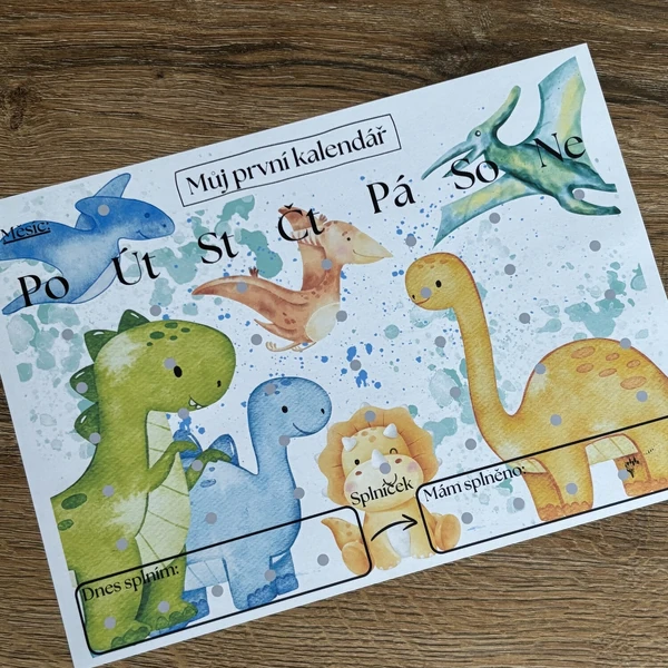 Můj první kalendář - dinosauři klučičí A3 PDF k tisku
