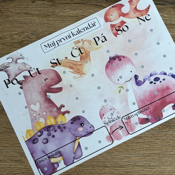 Můj první kalendář - dinosauři holčičí A3 PDF k tisku