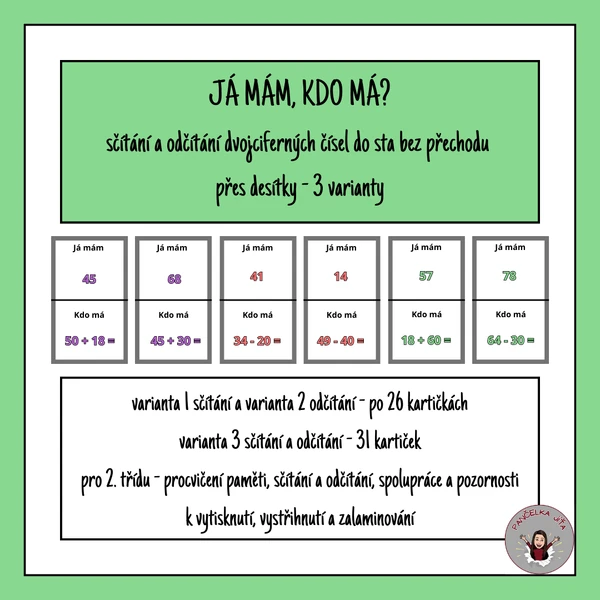 Já mám, kdo má? + a - dvojciferných čísel do sta bez přechodu přes desítky