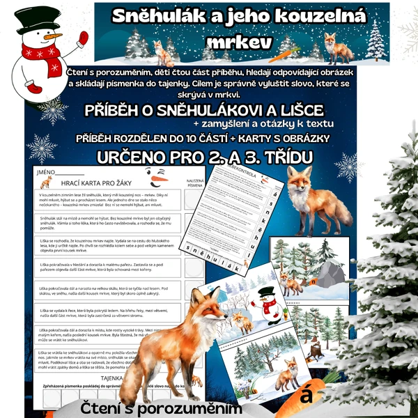 SNĚHULÁK A LIŠKA - čtení s porozuměním - 2. - 3. třída 