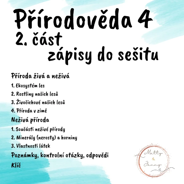 Přírodověda 4 - živá a neživá příroda - 2. část - zápisy do sešitu