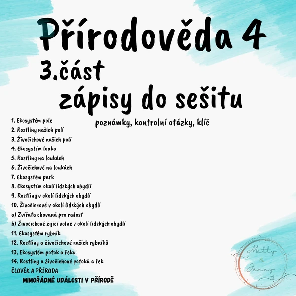 Přírodověda 4 - - 3. část -ekosystémy - zápisy do sešitu
