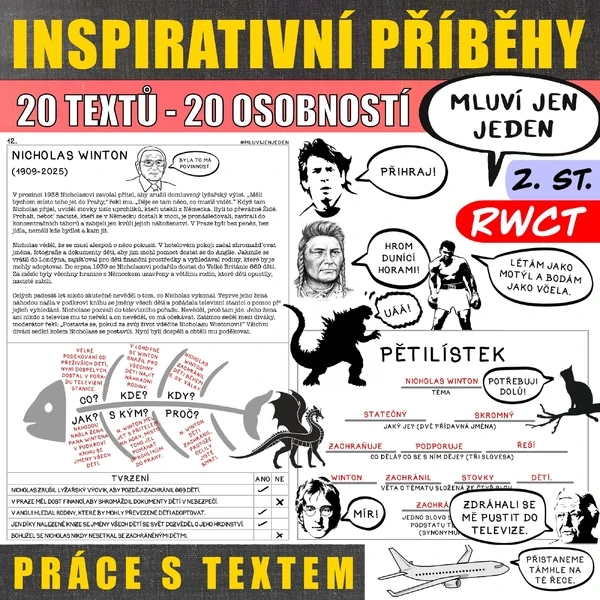 20 INSPIRATIVNÍCH PŘÍBĚHŮ - práce s textem pro 2. stupeň - metody kritického myšlení (RWCT)