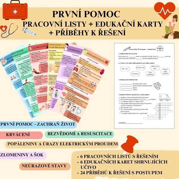 První pomoc - pracovní listy + edukační karty + příběhy k řešení