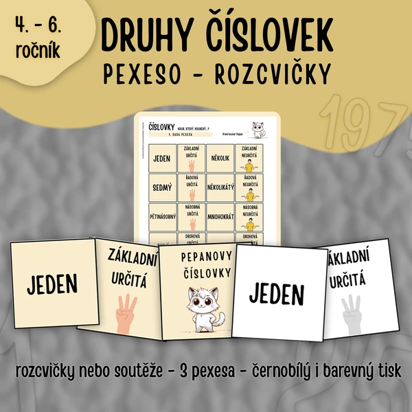 Číslovky: určování druhů - rozcvičky (pexesa)