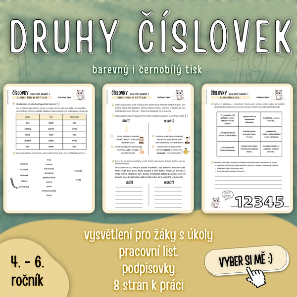 Číslovky: Vysvětlení, určování druhů, pravopis, úkoly, pracovní list