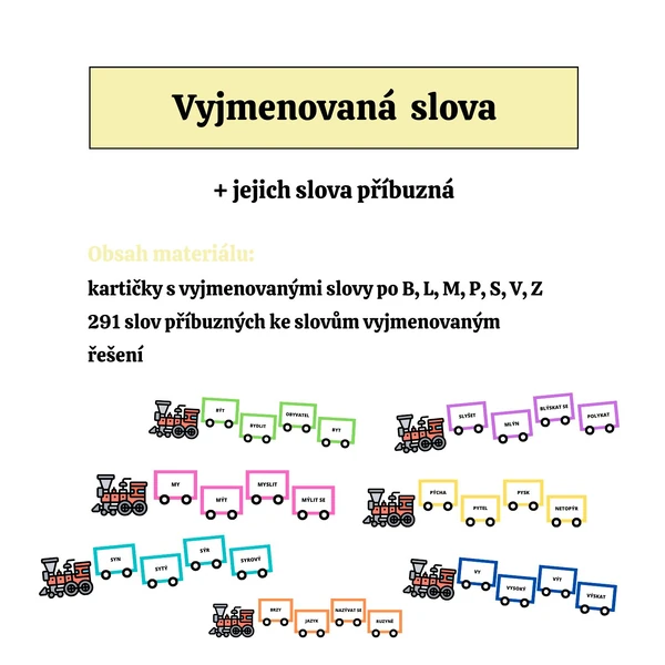 SOUBOR VYJMENOVANÝCH SLOV + jejich slov příbuzných