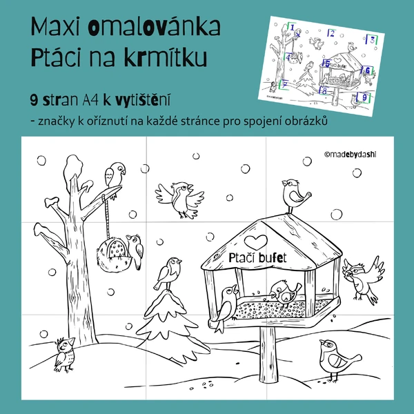 Zimní maxiomalovánka - Ptáci na krmítku