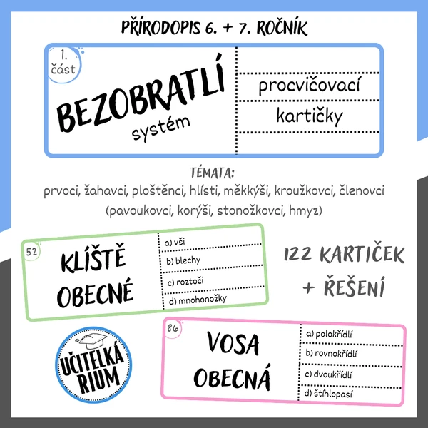 Přírodopis - 6. a 7. ročník - bezobratlí - zařazování do systému