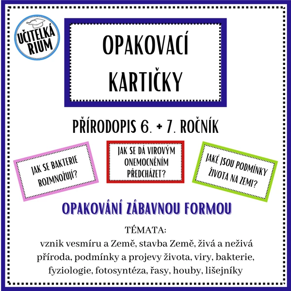Opakovací kartičky - přírodopis 6. a 7. ročník - 1. část